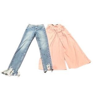 TOPSHOP 2 Pair High Waist Jeans Pants Lot Pink Wide Leg Cropped Trousers Denim J